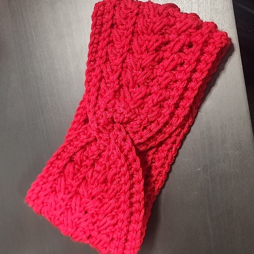 Red Crochet Twist Headband Handmade